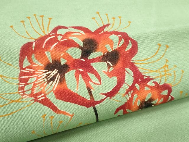 平和屋着物●九寸名古屋帯　紬地　型染め　枝花文　正絹　逸品　CABE0365hy
