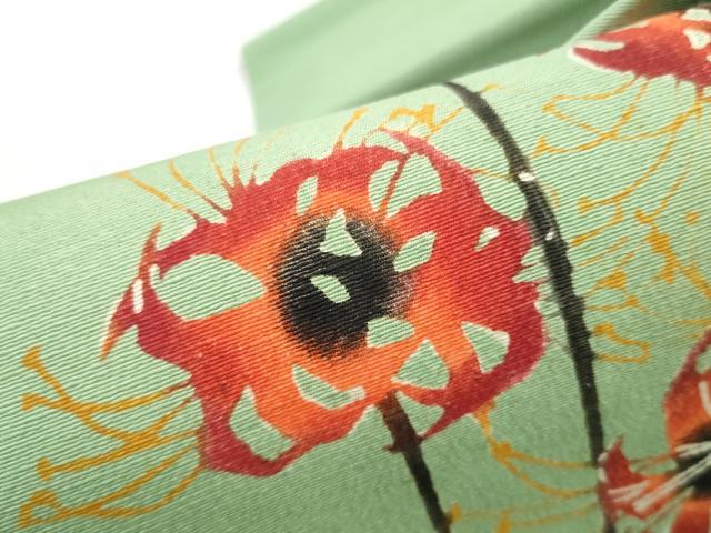 平和屋着物●九寸名古屋帯　紬地　型染め　枝花文　正絹　逸品　CABE0365hy