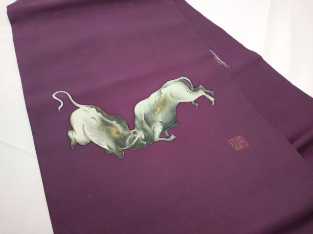 平和屋着物●塩瀬　九寸名古屋帯　作家物　闘牛　金彩　正絹　逸品　CABE0367hy