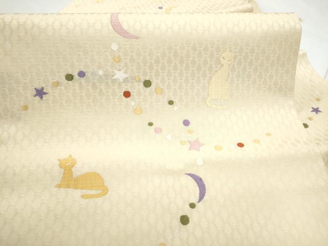 平和屋着物●九寸名古屋帯　猫　月　星　金銀糸　正絹　逸品　CABE0372hy