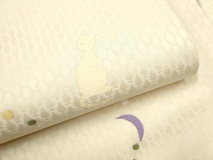 平和屋着物●九寸名古屋帯　猫　月　星　金銀糸　正絹　逸品　CABE0372hy