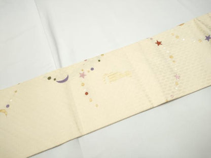 平和屋着物●九寸名古屋帯　猫　月　星　金銀糸　正絹　逸品　CABE0372hy