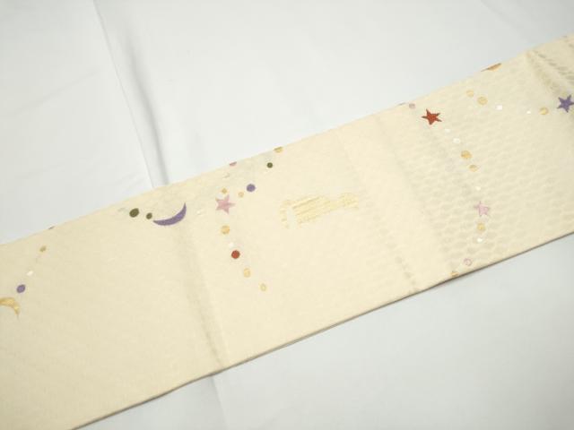 平和屋着物●九寸名古屋帯　猫　月　星　金銀糸　正絹　逸品　CABE0372hy