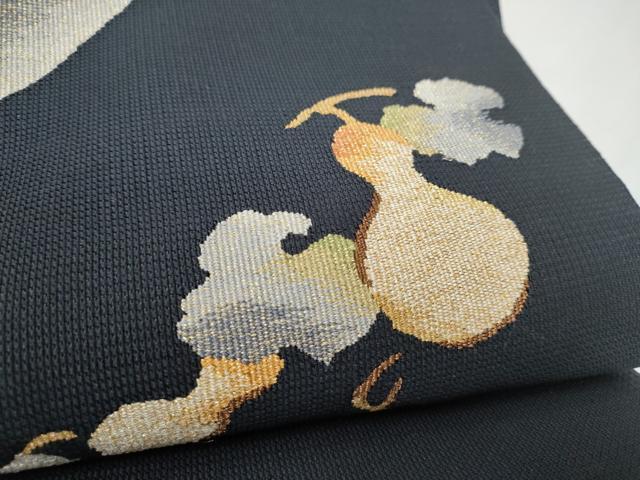 平和屋着物●西陣　織工房平井謹製　八寸名古屋帯　作家物　すくい織　瓢箪　金糸　証紙付き　正絹　逸品　CABE0374hy