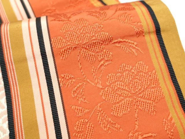 平和屋着物●本場筑前博多織　半幅帯　花唐草文　証紙付き　正絹　逸品　CABE0377hy