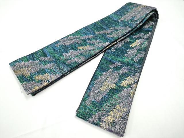平和屋着物●両面　半幅帯　枝垂れ柳　金糸　正絹　逸品　CABE0380hy