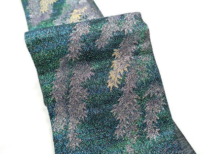平和屋着物●両面　半幅帯　枝垂れ柳　金糸　正絹　逸品　CABE0380hy