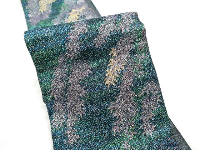 平和屋着物●両面　半幅帯　枝垂れ柳　金糸　正絹　逸品　CABE0380hy