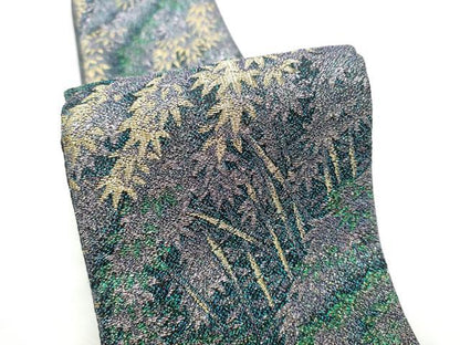 平和屋着物●両面　半幅帯　笹竹文　梨花　金糸　正絹　逸品　CABE0383hy