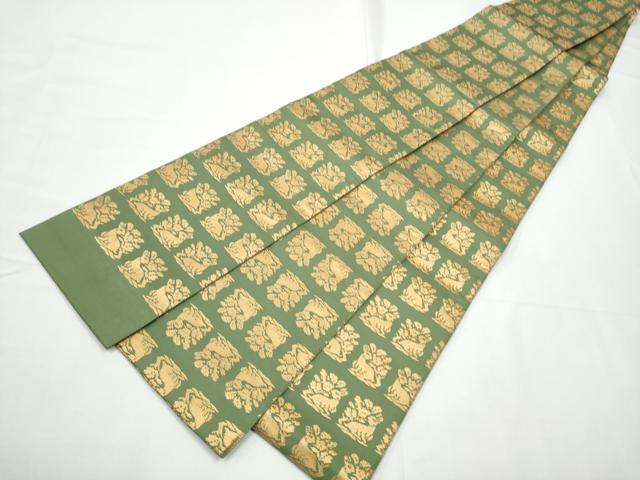平和屋着物●名物裂一筋　西陣・あらいそ謹製　半幅帯　花兎　金糸　正絹　逸品　CABE0384hy