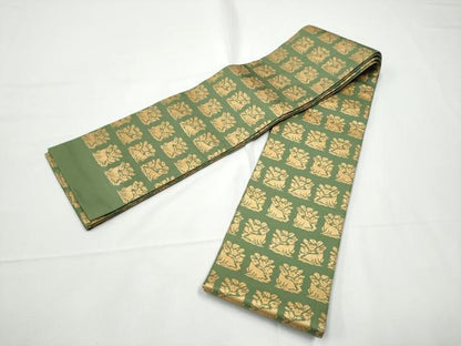 平和屋着物●名物裂一筋　西陣・あらいそ謹製　半幅帯　花兎　金糸　正絹　逸品　CABE0384hy
