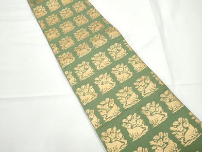 平和屋着物●名物裂一筋　西陣・あらいそ謹製　半幅帯　花兎　金糸　正絹　逸品　CABE0384hy