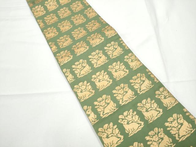 平和屋着物●名物裂一筋　西陣・あらいそ謹製　半幅帯　花兎　金糸　正絹　逸品　CABE0384hy