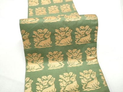 平和屋着物●名物裂一筋　西陣・あらいそ謹製　半幅帯　花兎　金糸　正絹　逸品　CABE0384hy
