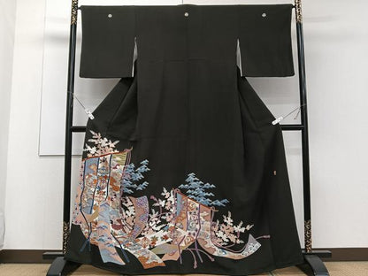 平和屋着物■豪華黒留袖 作家物 几帳花鳥文 金彩 正絹 逸品 CABE0417xi