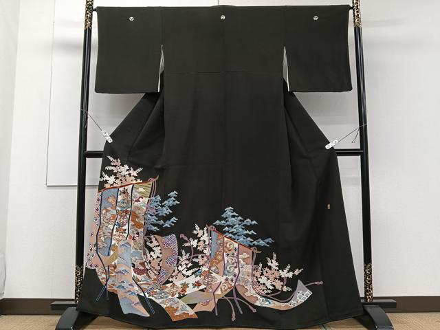 平和屋着物■豪華黒留袖 作家物 几帳花鳥文 金彩 正絹 逸品 CABE0417xi