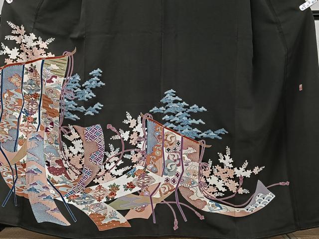 平和屋着物■豪華黒留袖 作家物 几帳花鳥文 金彩 正絹 逸品 CABE0417xi