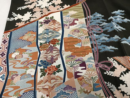 平和屋着物■豪華黒留袖 作家物 几帳花鳥文 金彩 正絹 逸品 CABE0417xi
