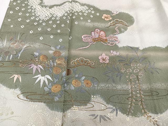 平和屋着物■訪問着　絞り　刺繍　流水松文　金彩　正絹　逸品　未使用　CABE0419xi