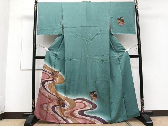 平和屋着物■訪問着　流水色紙草花文　金銀彩　正絹　逸品　CABE0425xi