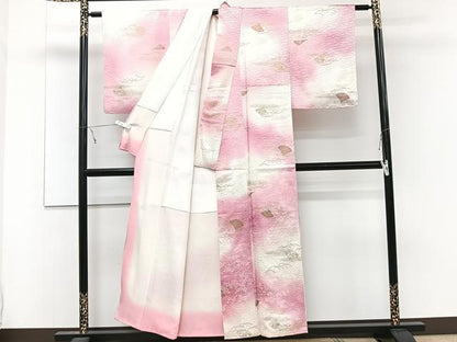 平和屋着物■上質な小紋　扇芝文　暈し染め　金彩　正絹　逸品　CABE0434xi