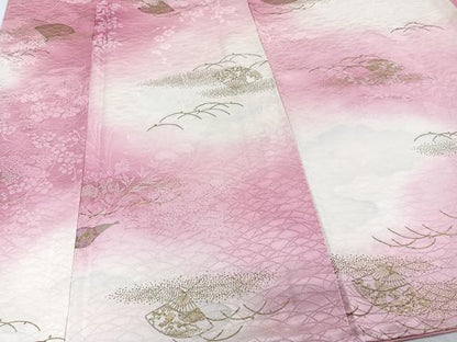 平和屋着物■上質な小紋　扇芝文　暈し染め　金彩　正絹　逸品　CABE0434xi