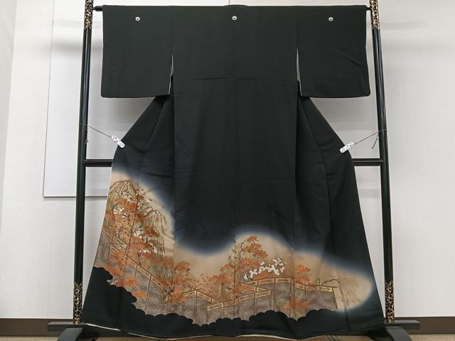 平和屋着物■豪華黒留袖 枝垂れ枝松文 暈し染め 金彩 正絹 逸品 CABE0450xi