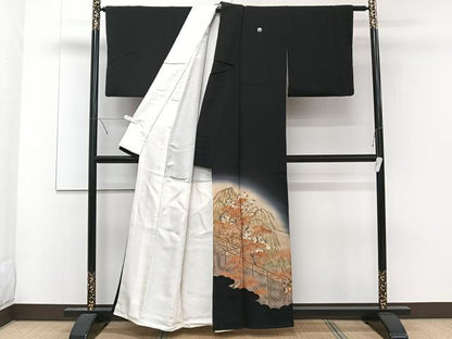 平和屋着物■豪華黒留袖 枝垂れ枝松文 暈し染め 金彩 正絹 逸品 CABE0450xi