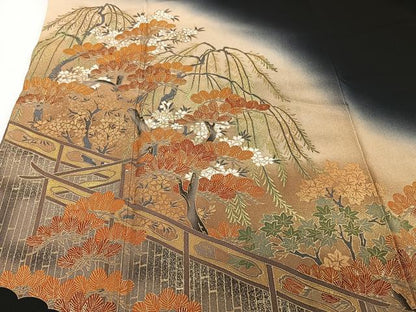 平和屋着物■豪華黒留袖 枝垂れ枝松文 暈し染め 金彩 正絹 逸品 CABE0450xi