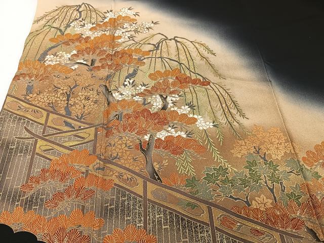 平和屋着物■豪華黒留袖 枝垂れ枝松文 暈し染め 金彩 正絹 逸品 CABE0450xi