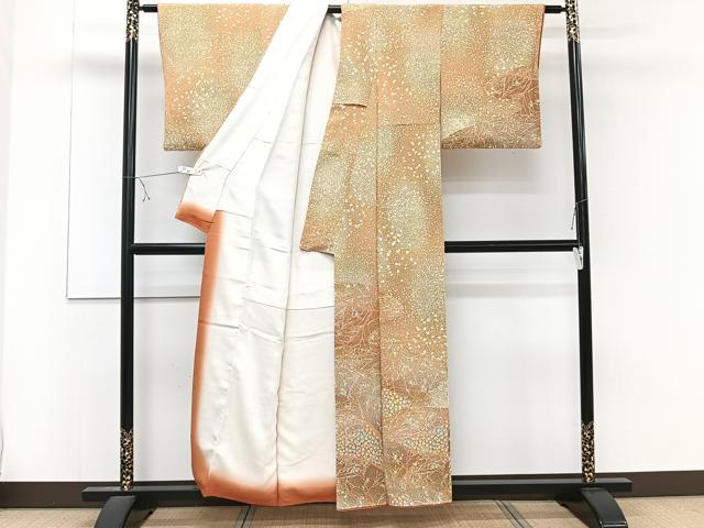 平和屋着物■訪問着　枝花文　たたき染め　鬼しぼ縮緬　正絹　逸品　CABE0451xi
