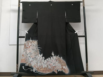平和屋着物■豪華黒留袖 刺繍 花車文 金銀彩 正絹 逸品 CABE0465xi