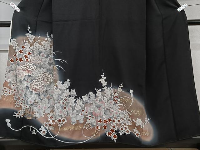 平和屋着物■豪華黒留袖 刺繍 花車文 金銀彩 正絹 逸品 CABE0465xi