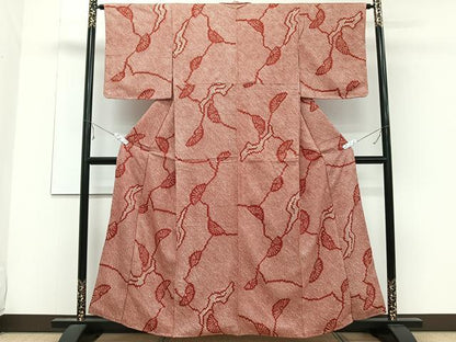 平和屋着物■大変加工の良い総絞り小紋 舞扇地紋 正絹 逸品 CABE0480xi