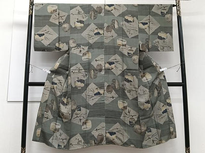 平和屋着物■男性 長襦袢 袷 陶器動物風景文 松竹梅 正絹 逸品 CABE0491xi