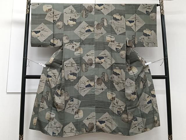 平和屋着物■男性 長襦袢 袷 陶器動物風景文 松竹梅 正絹 逸品 CABE0491xi
