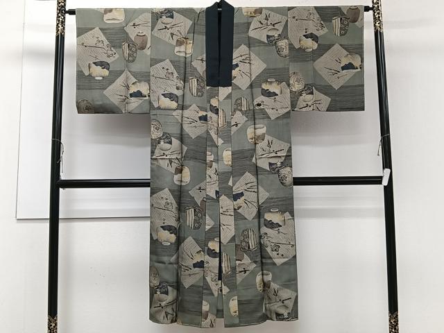 平和屋着物■男性 長襦袢 袷 陶器動物風景文 松竹梅 正絹 逸品 CABE0491xi