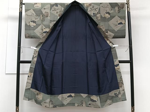 平和屋着物■男性 長襦袢 袷 陶器動物風景文 松竹梅 正絹 逸品 CABE0491xi