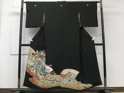 平和屋着物■豪華黒留袖　刺繍　鳳凰花文　金彩　正絹　逸品　CABE0523xi