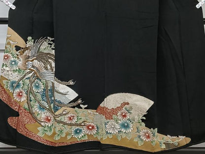 平和屋着物■豪華黒留袖　刺繍　鳳凰花文　金彩　正絹　逸品　CABE0523xi