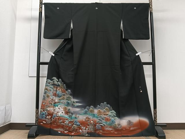 平和屋着物■豪華黒留袖　作家物　風景文　暈し染め　金銀彩　正絹　逸品　CABE0594xi