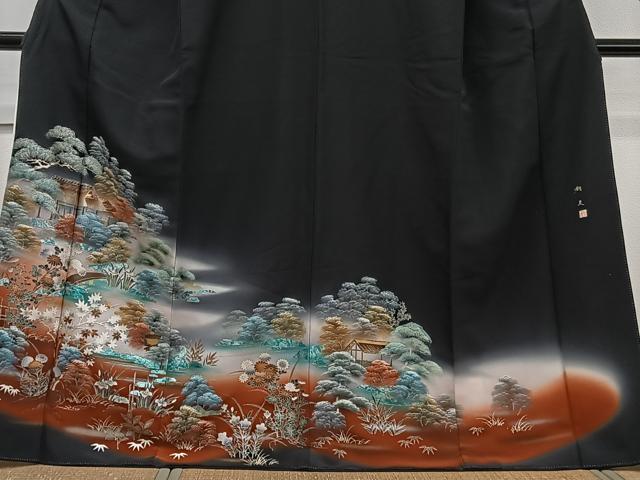 平和屋着物■豪華黒留袖　作家物　風景文　暈し染め　金銀彩　正絹　逸品　CABE0594xi