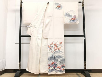 平和屋着物■訪問着 手描き 遠山枝梅風景文 正絹 逸品 CABE0596xi
