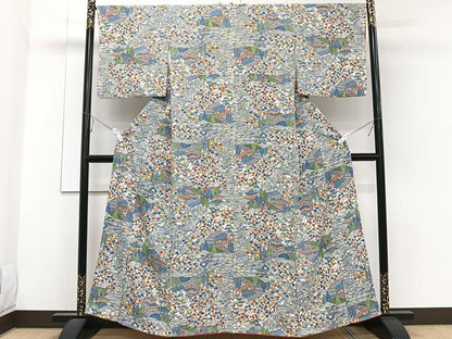 平和屋着物■上質な小紋 型染め 流水風景文 松竹梅 正絹 逸品 CABE0601xi
