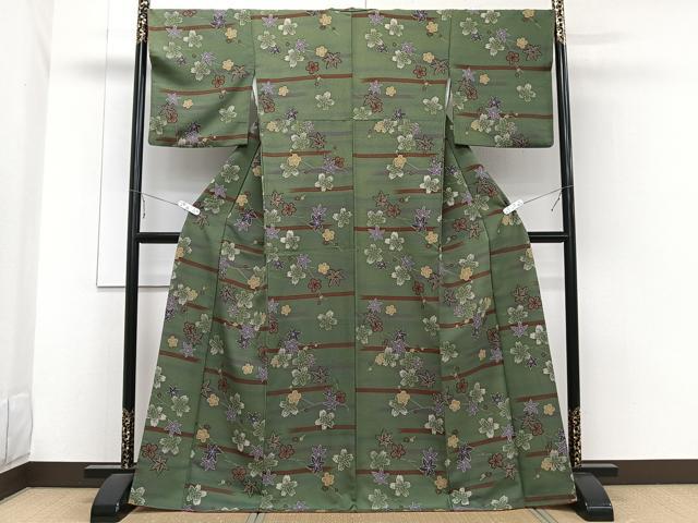 平和屋着物■小紋 横段枝花文 洗える着物 CABE0609xi