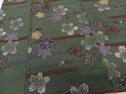 平和屋着物■小紋 横段枝花文 洗える着物 CABE0609xi