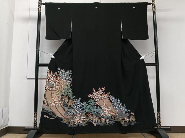 平和屋着物■豪華黒留袖 風景花文 金彩 正絹 逸品 CABE0615xi