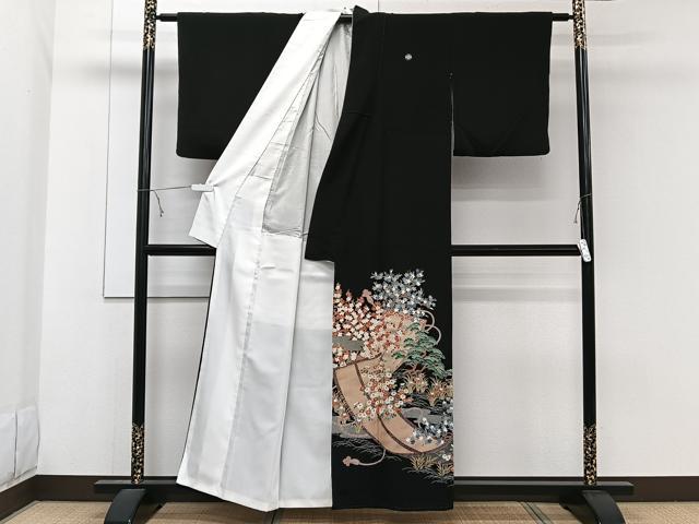 平和屋着物■豪華黒留袖 風景花文 金彩 正絹 逸品 CABE0615xi