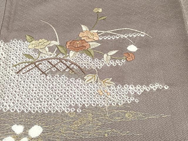 平和屋着物■訪問着 絞り 刺繍 籬草花文 金彩 正絹 逸品 CABE0639xi