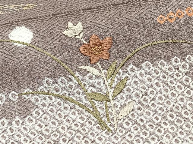 平和屋着物■訪問着 絞り 刺繍 籬草花文 金彩 正絹 逸品 CABE0639xi